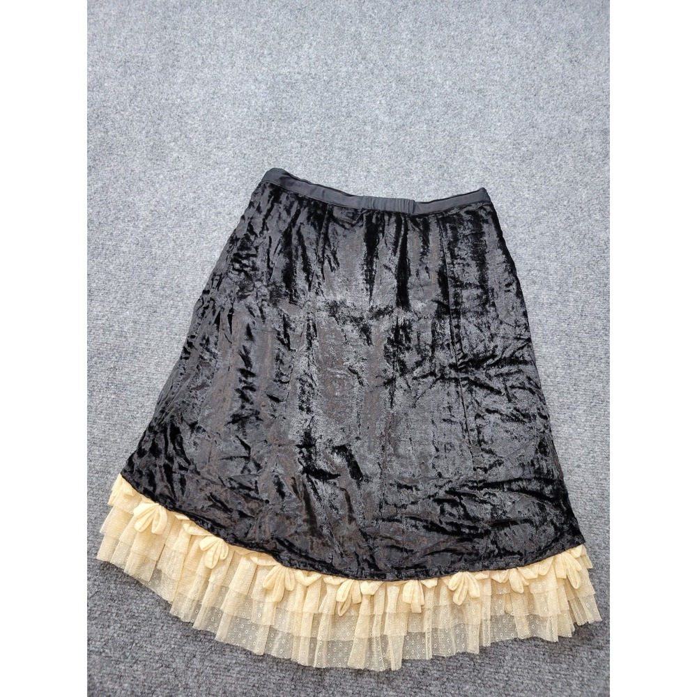 Nataya Black Crushed Velvet Midi Skirt Cream Tulle Ruffle Hem Small Boho Style
